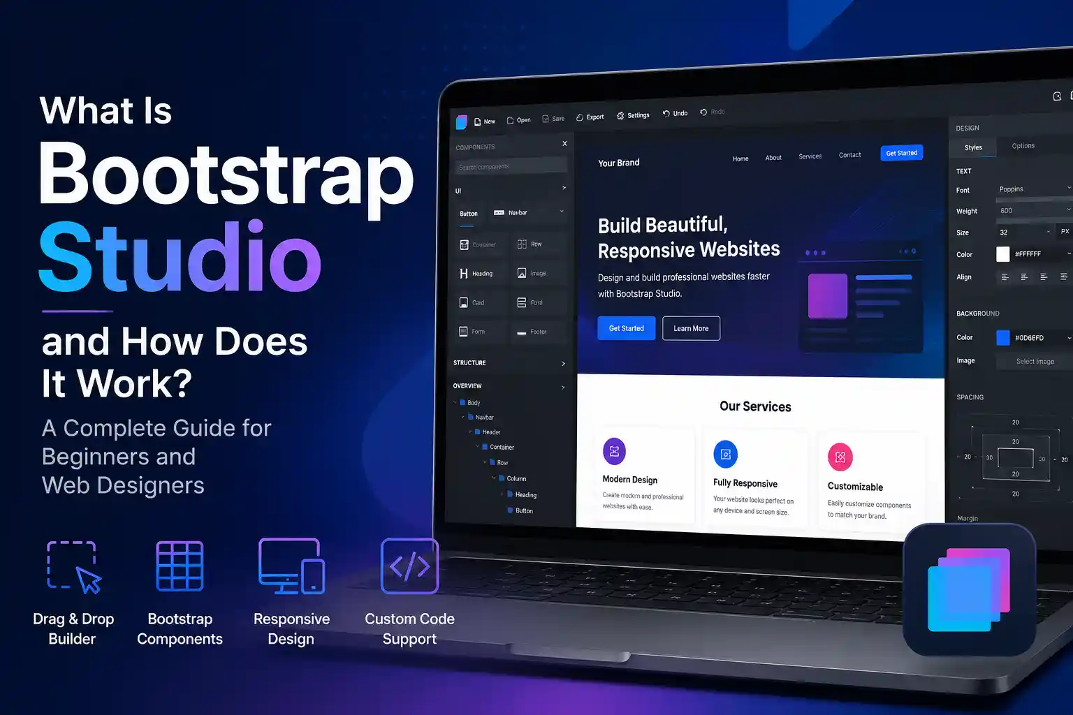Bootstrap Studio visual website builder interface for responsive web design