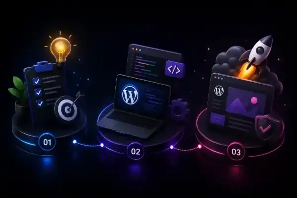 WordPress website development process including planning, development, testing and website launch