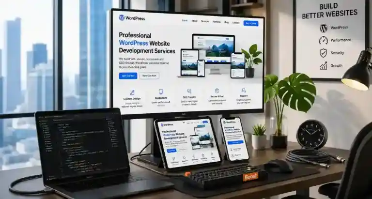 Professional WordPress website development services with responsive web design across desktop, laptop, tablet and mobile devices